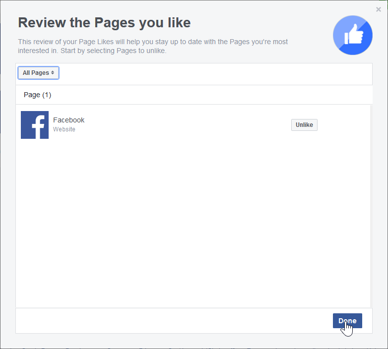Facebook Review the Pages you like